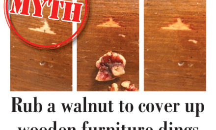 Rub a walnut to cover up wooden furniture dings